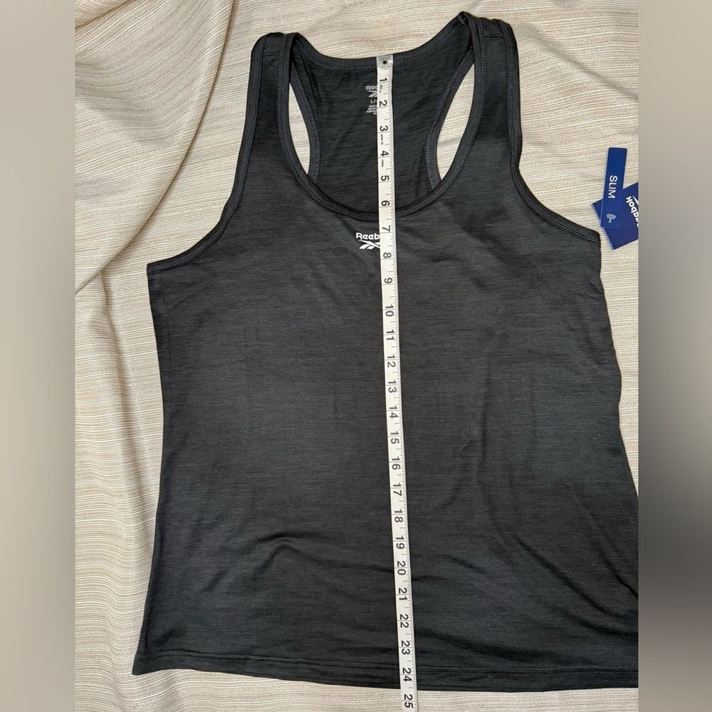 Reebok Top - Womens Off The Charts Slim Performance Tank, Size L, Black Heather - Picture 7 of 9